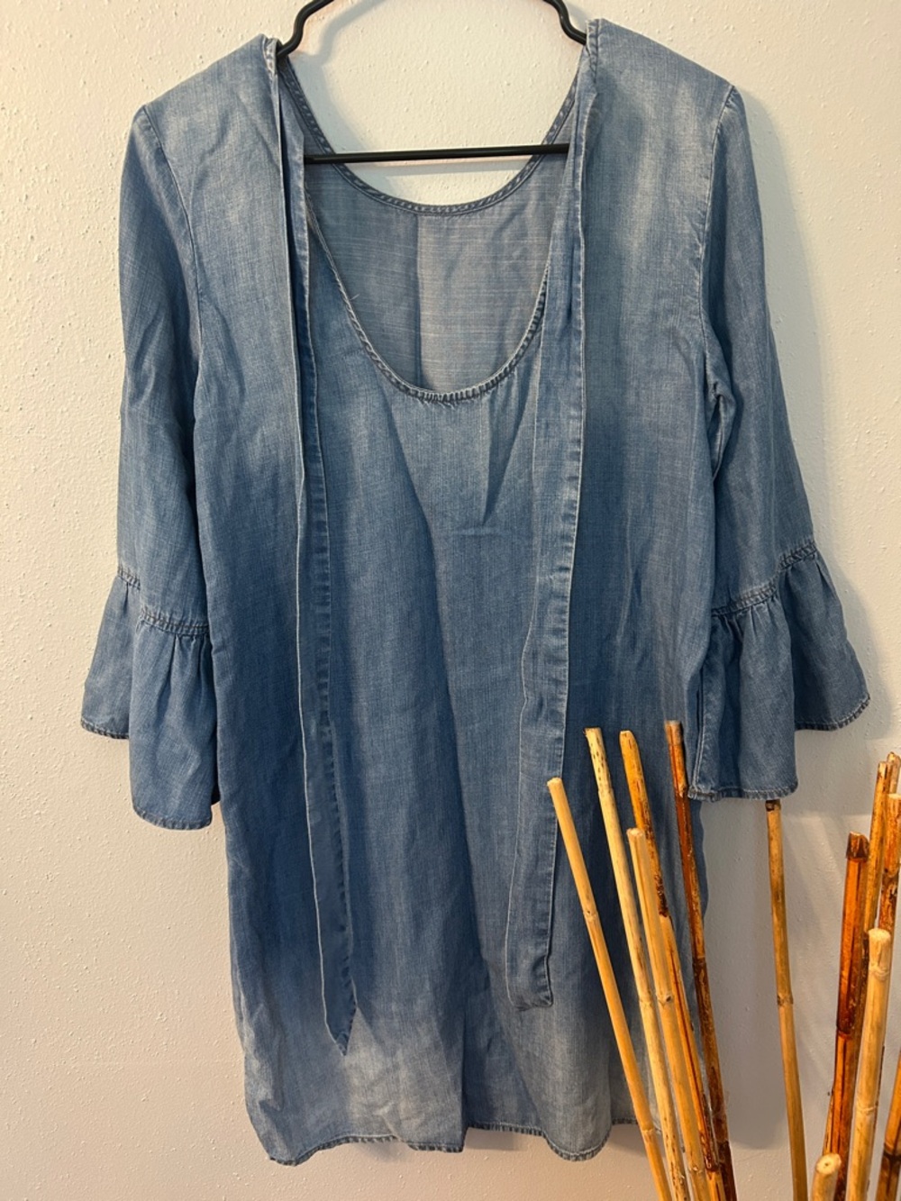 cloth & stone Light Denim Blue Chambray Tunic with Tie Neck